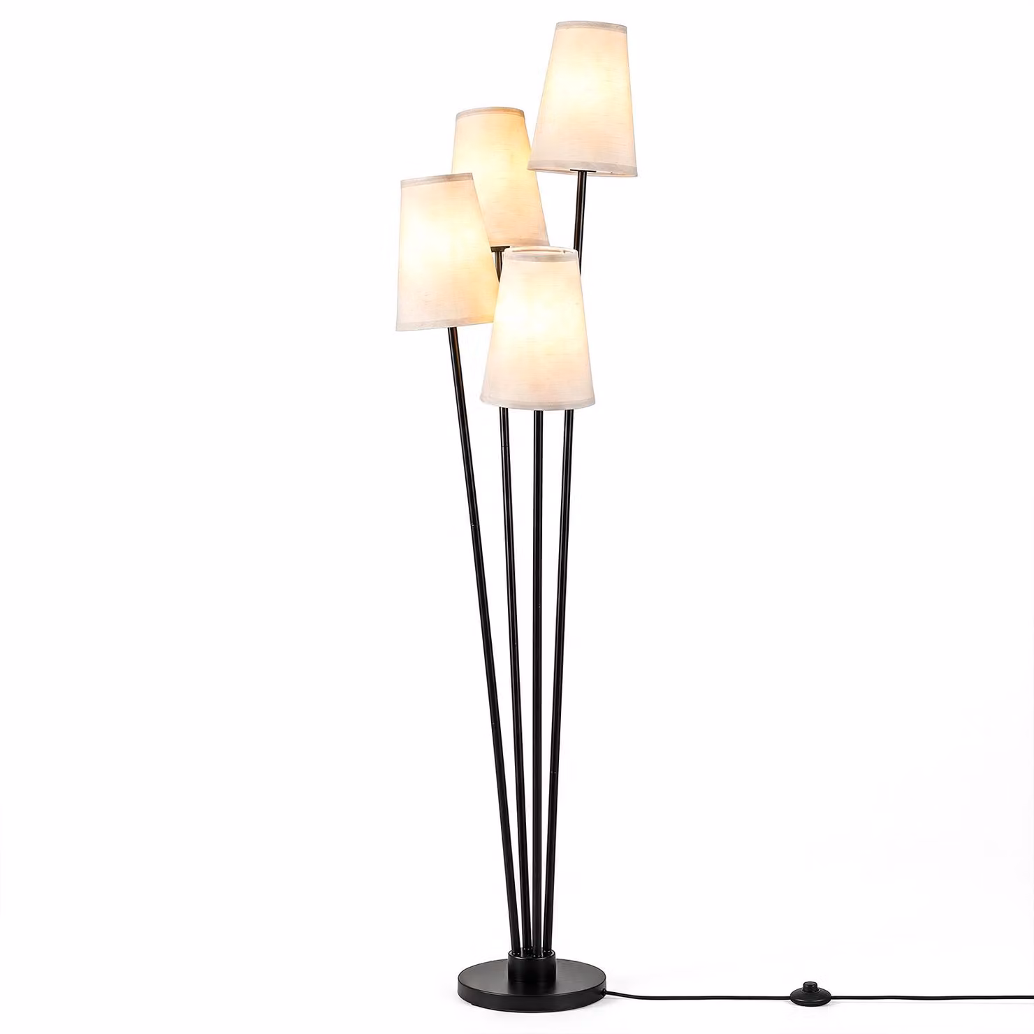 COSTWAY Lampada da terra a 4 luci, altezza 160 cm, con interruttore a pedale, paralume in tessuto, attacco E27 e struttura in metallo robusta. Lampada da terra moderna