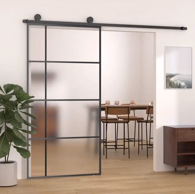 Porta Scorrevole in Vetro e Alluminio vidaXL Nera L: 102,5 cm, H: 205 cm – 1