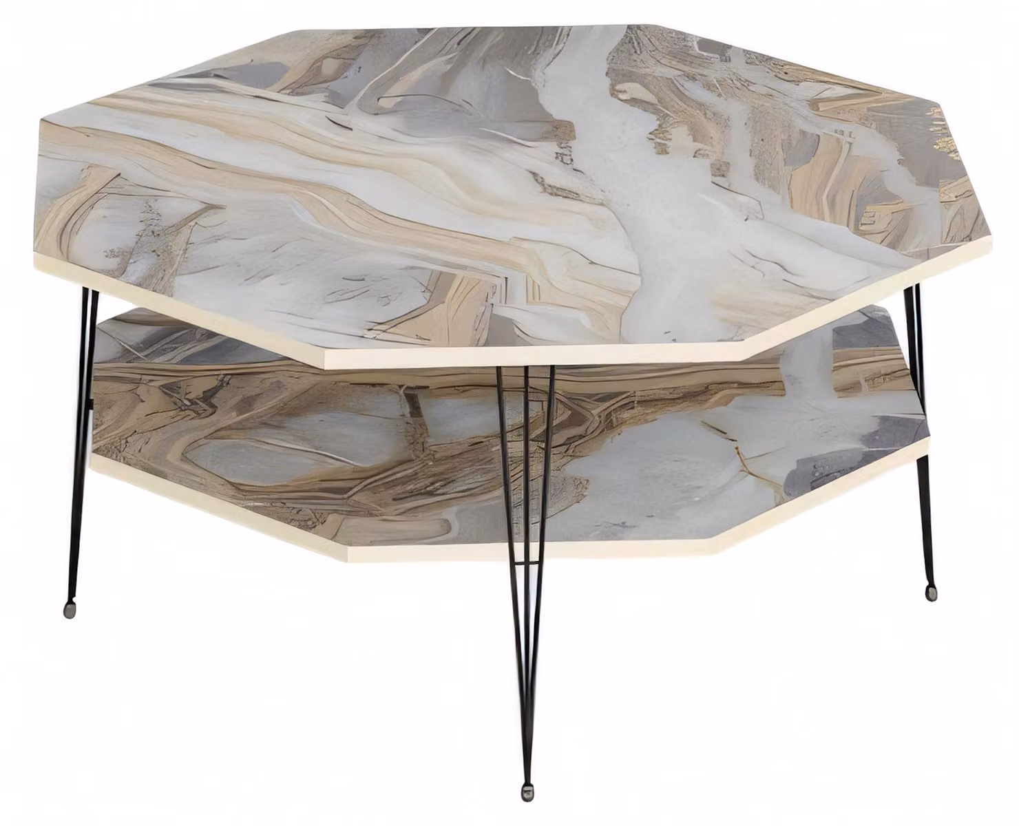 Moderner Mehrfarbiger Couchtisch aus Holz und Edelstahl