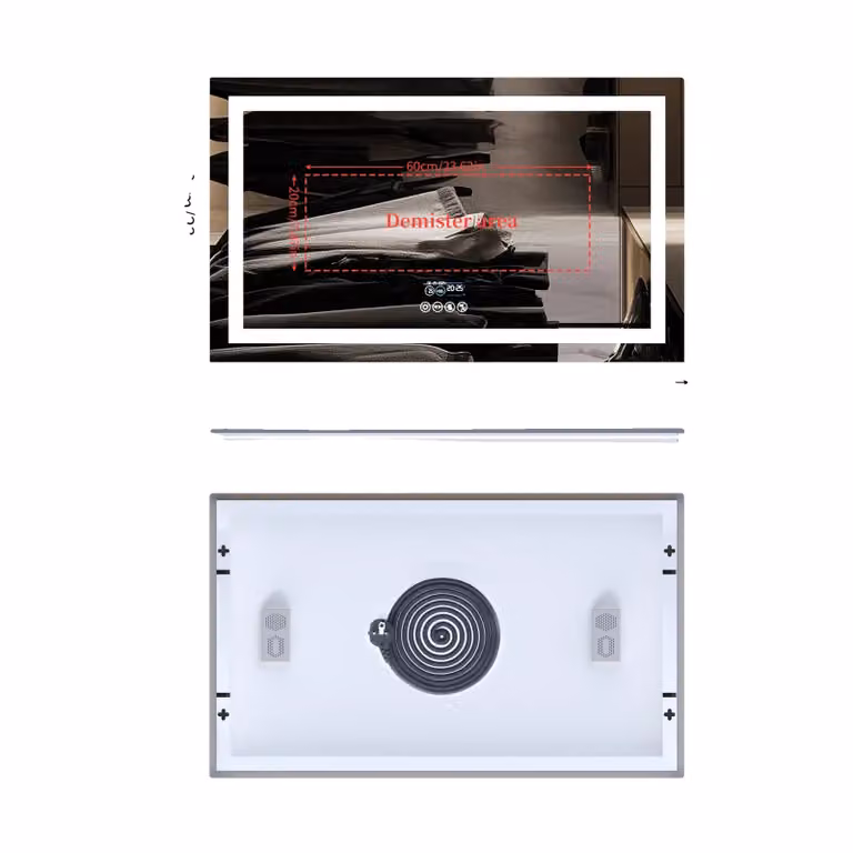 Specchio da bagno illuminato con Bluetooth, sistema antiappannamento, funzioni di visualizzazione intelligenti, dimensioni 100x60 cm (40x24 pollici)