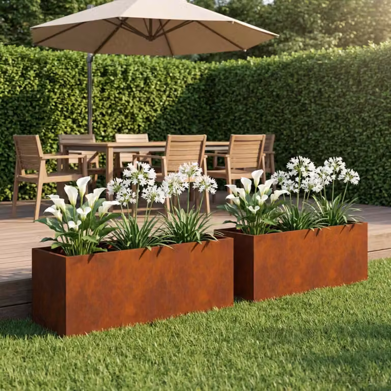 Set di 2 vasi da giardino vidaXL in acciaio color marrone, H: 100 cm, L: 30 cm, P: 30 cm