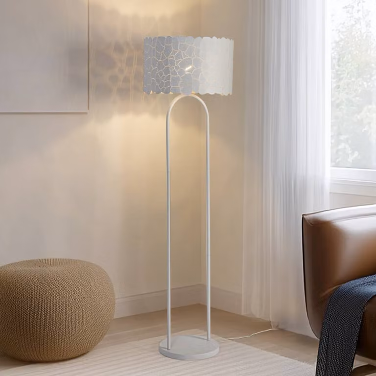 Lampada da terra Aralena Lindby, Bianco / Opale, Soggiorno / Sala da pranzo, Metallo, Moderno, Lampada da terra