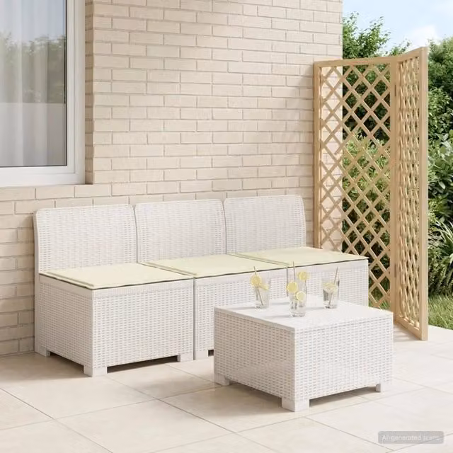 Divano da esterno-Divano da Giardino 3 posti con cuscini in look rattan PP Bianco 818527