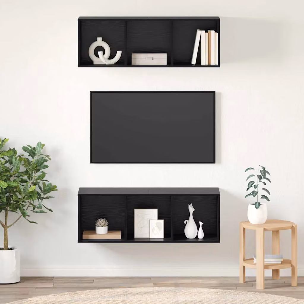 Set di 2 mobili TV moderni vidaXL in legno MDF nero L/P/H: 37 x 37 x 107 cm – 1