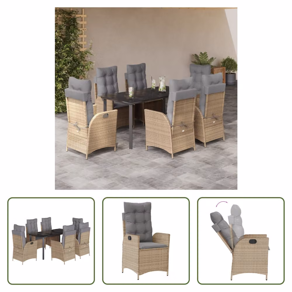 The Living Store Set da pranzo da giardino 7 pezzi con cuscini Beige poly rattan