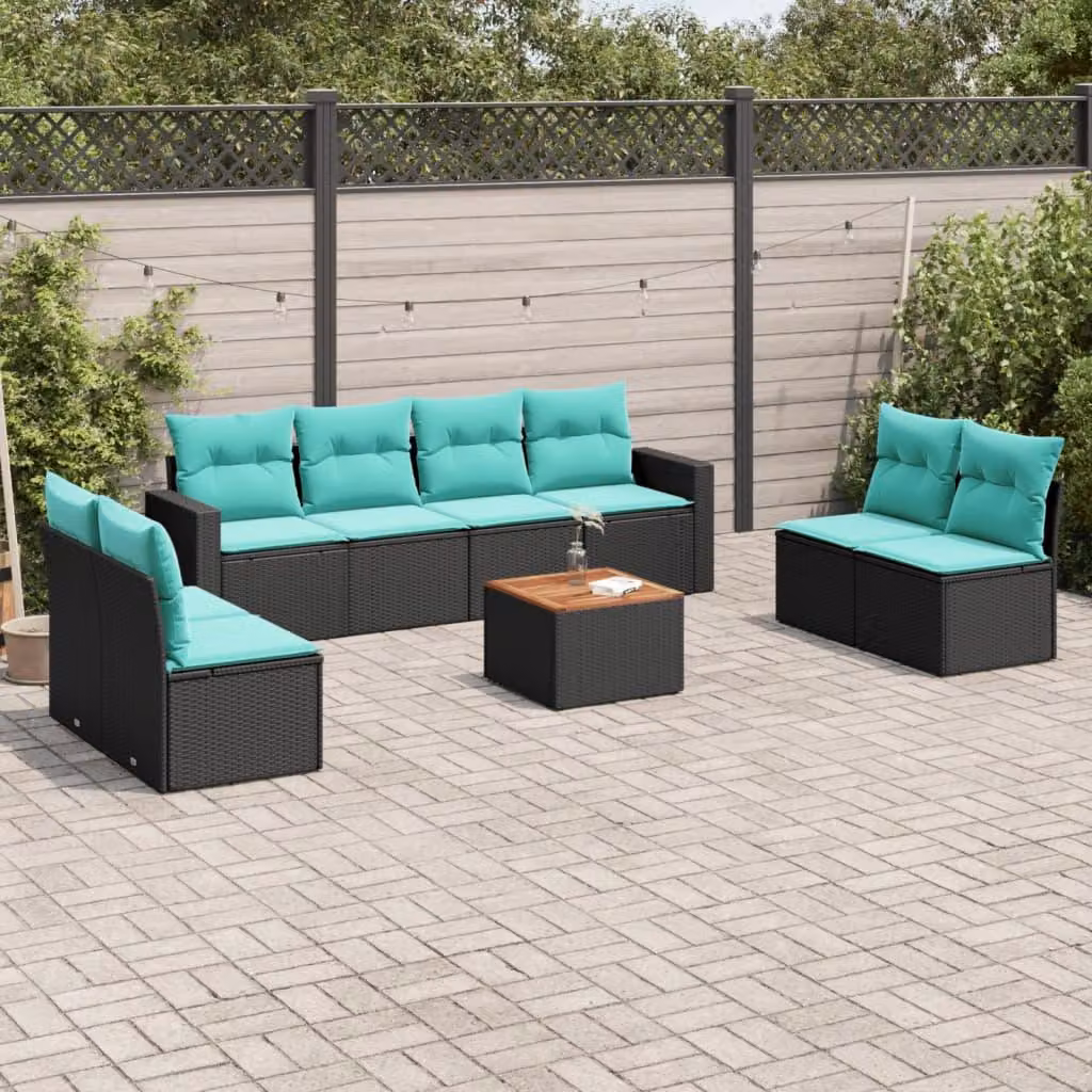 Maison Exclusive - Set da giardino 9 pezzi con cuscini in polyrattan nero