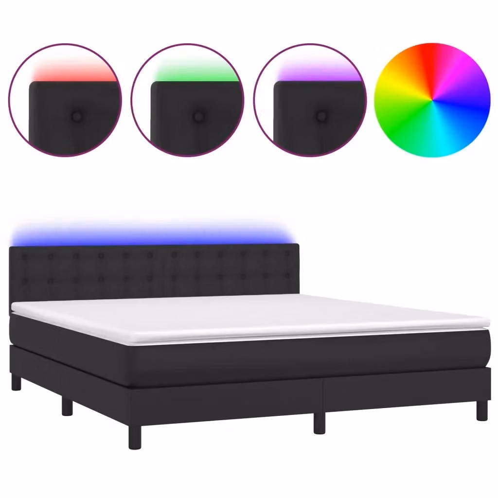 Letto a Molle Ibrido VIDAXL con Materasso, Illuminazione LED e Porte USB, Similpelle Nero, L 160 x P 200 cm – 2