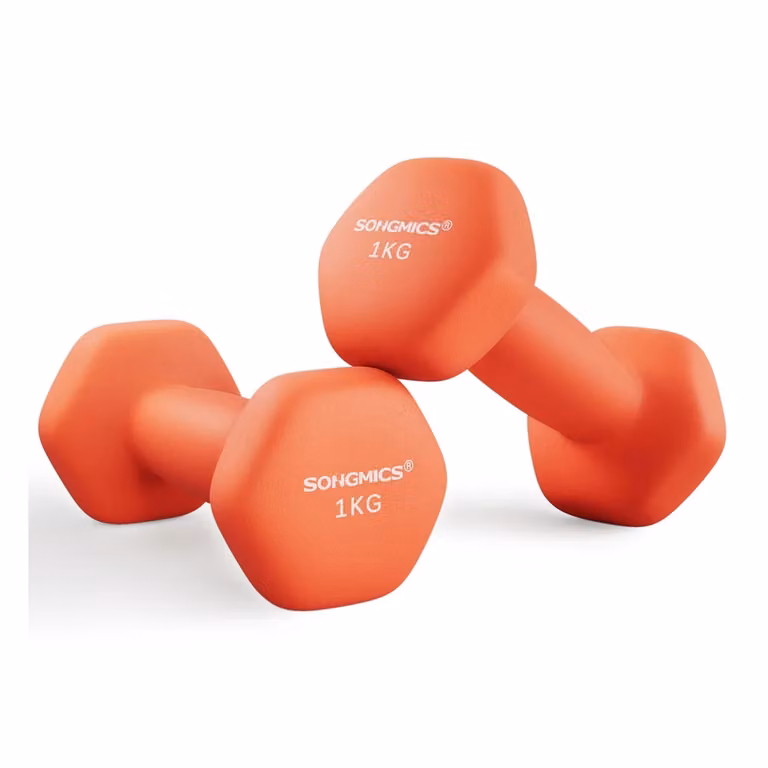 Set di Manubri Esagonali con Superficie in Vinile per Esercizio, Arancione Papaya / 2x1 kg