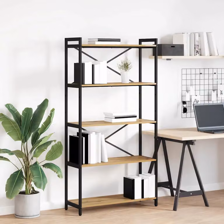Libreria industrial vidaXL in legno e metallo, marrone e nero, L 80 cm x P 30 cm x H 155 cm