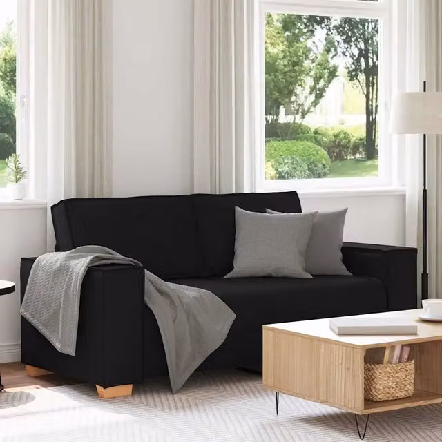 Divano a 2 Posti-Sofa 2 Posti Nero 140 cm Tessuto