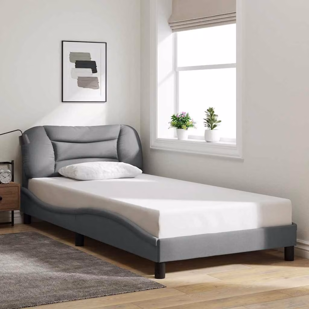 vidaXL Giroletto Hvar Grigio Chiaro con Doghe in Legno e Struttura Imbottita L/P/H: 200 x 100 x 74,5 cm – 1