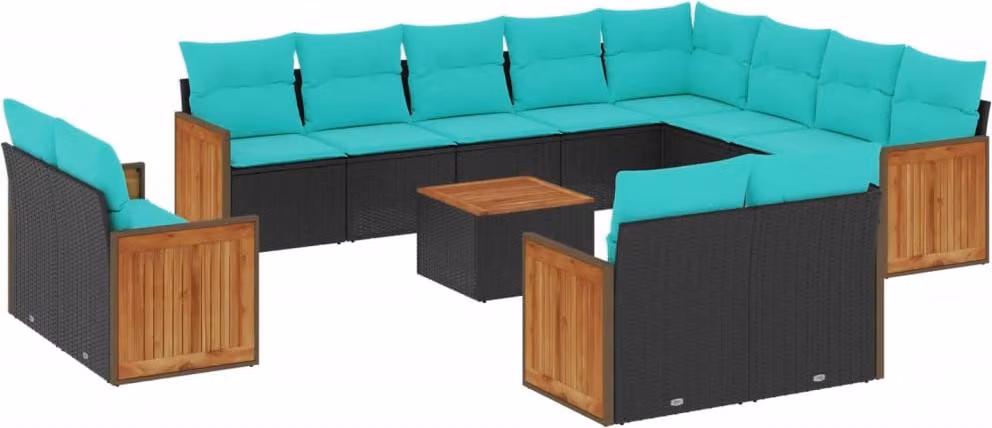 Set Divani da Giardino 13 pz con Cuscini Nero in Polyrattan