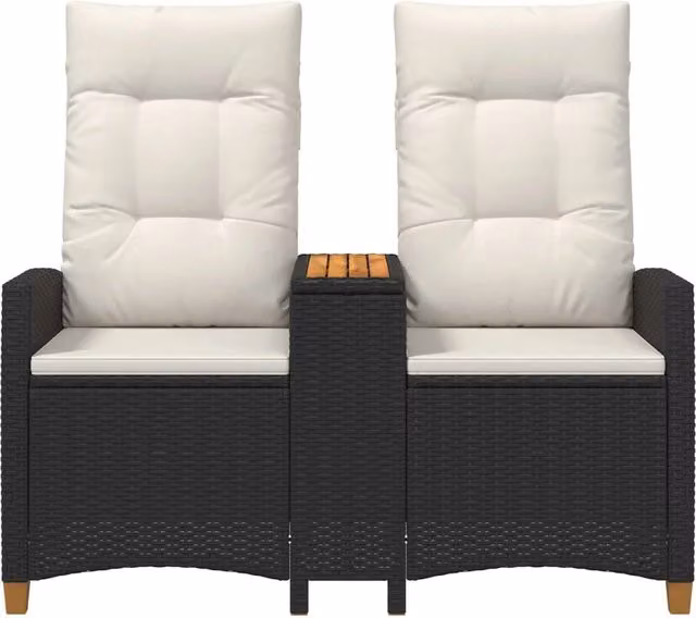 Panca da Giardino | Panchina reclinabile con tavolo Nero e Bianco Crema polyrattan