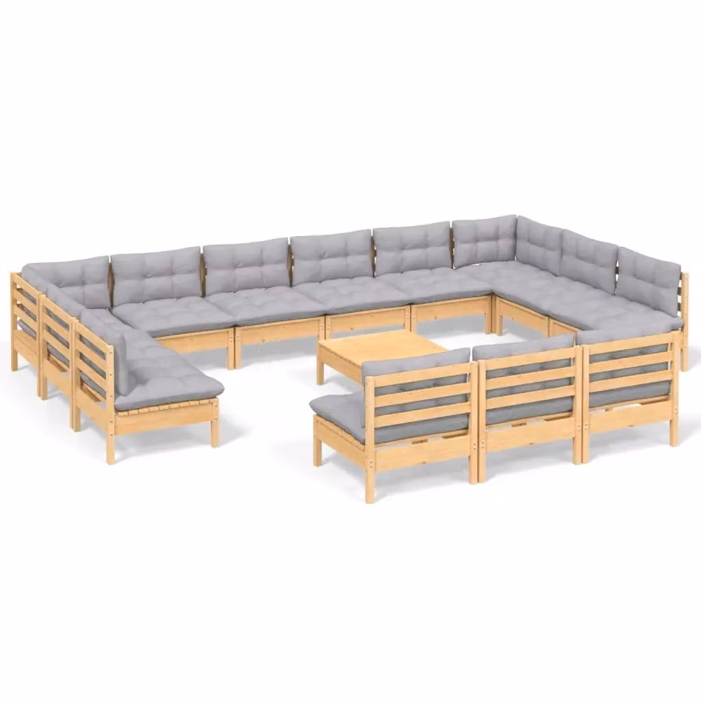Set di Divani da Giardino vidaXL in Legno di Pino con Cuscini Grigi a Forma di U – 2
