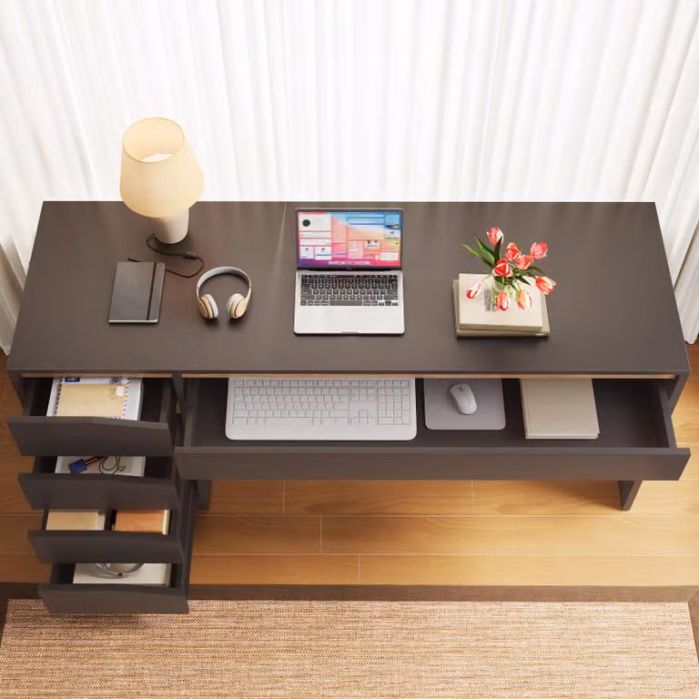 Scrivania STILVORA, 140x50 cm, con 5 cassetti, scrivania per computer con ampia superficie di lavoro, scrivania da ufficio con spazio di archiviazione per l'ufficio domestico, finitura effetto legno di quercia