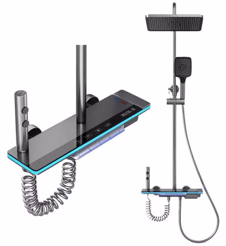 Sistema di rubinetteria per doccia, display digitale a LED, generazione di energia idraulica, grigio