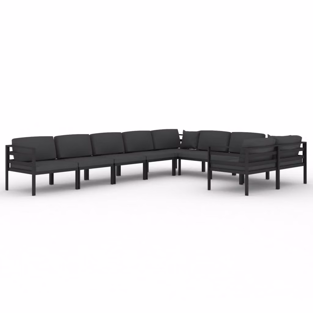 Set Divani da Giardino 9 pz con Cuscini in Alluminio Antracite