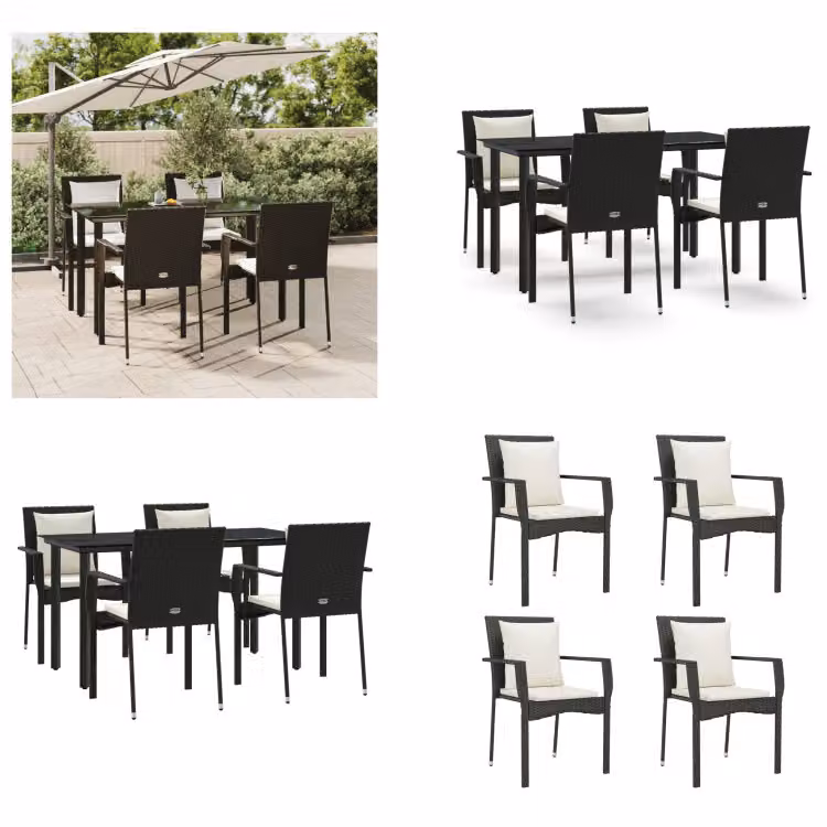vidaXL Set da pranzo da giardino 5 pezzi con cuscini in poly rattan nero - Set da pranzo da giardino - Set da pranzo da giardino - Set da pranzo da terrazza