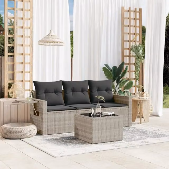 Set Divano da Giardino 4pz con Cuscini Grigio Chiaro Polyrattan 3252209