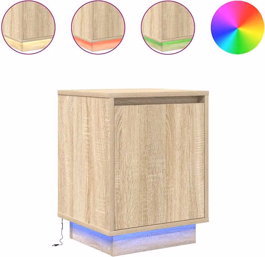 Comodini con Luci a LED 2 pz Rovere Sonoma 38x34x50 cm