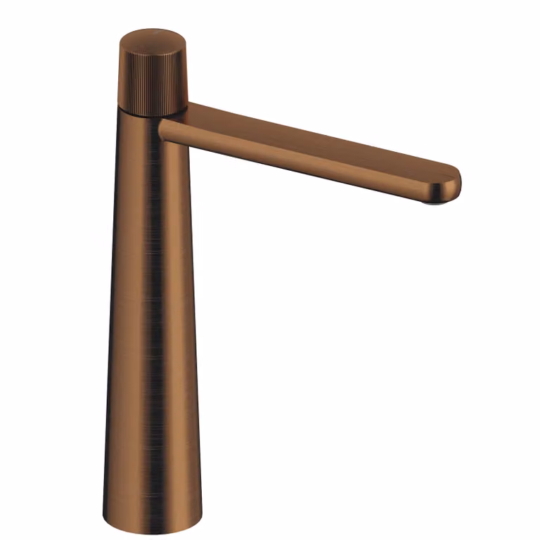 SANYCCES DEDAL ColdOpen Miscelatore lavabo con finitura plissettata Altezza bocca 245 mm, oro rosa spazzolato