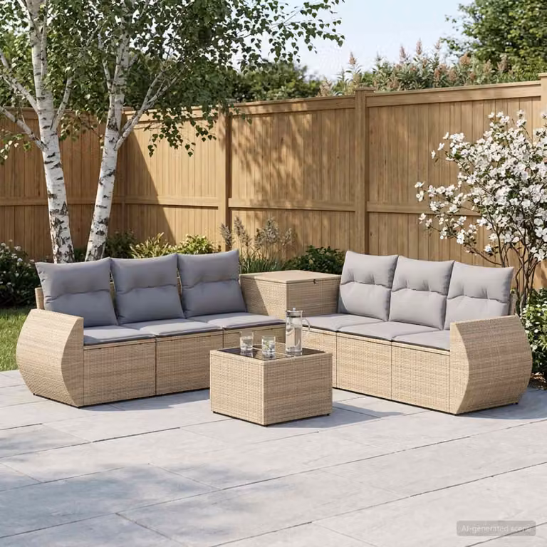 Set di divani da giardino vidaXL in polyrattan a forma di U con 8 pezzi, beige e grigio chiaro