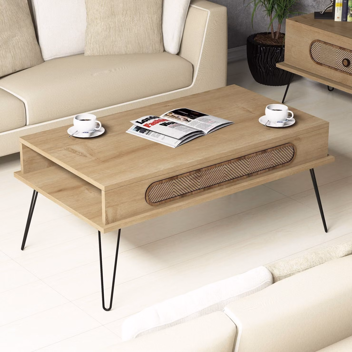 Skye Decor, Ekol - Oak, tavolino, rovere, 100% pannelli truciolari rivestiti in melamina, 105 x 56 x 45,8 cm