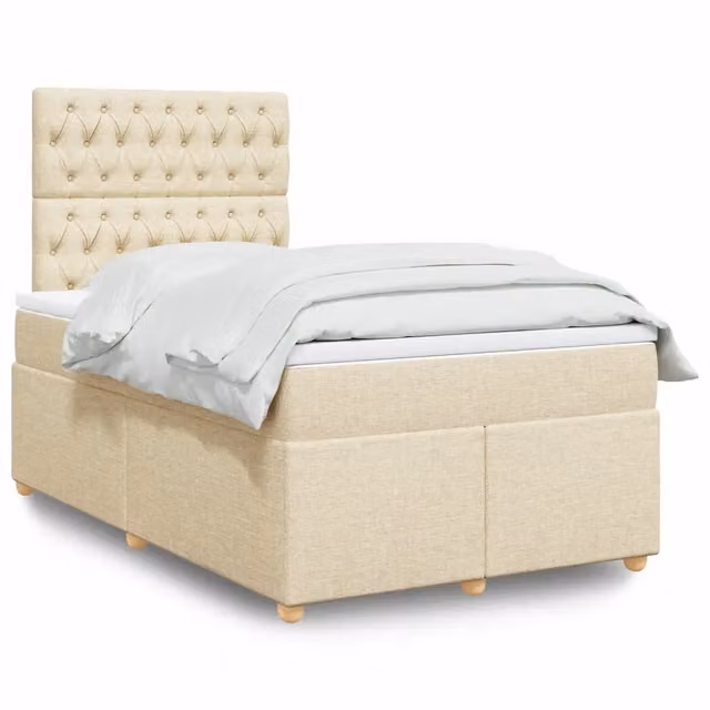 Letto Ibrido vidaXL con Giroletto a Molle e Materasso in Tessuto Beige e Bianco L/P/H: 200 x 120 x 150,5 cm