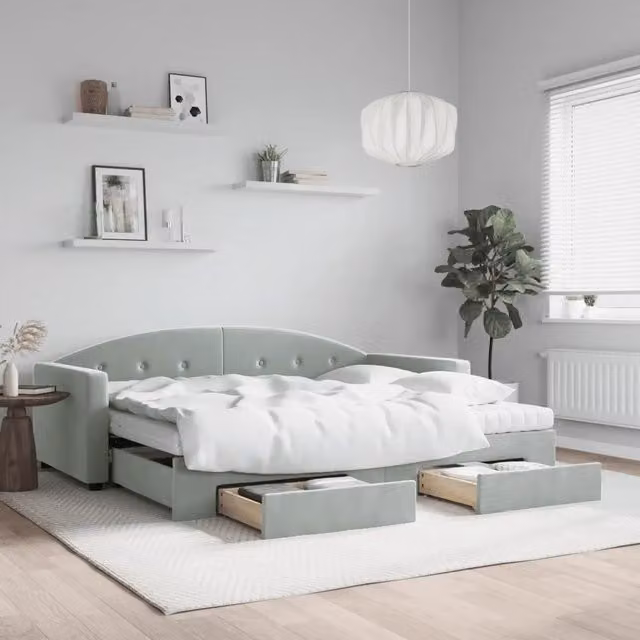 Divano Letto Estraibile con Cassetti vidaXL in Velluto Grigio 90x190 cm
