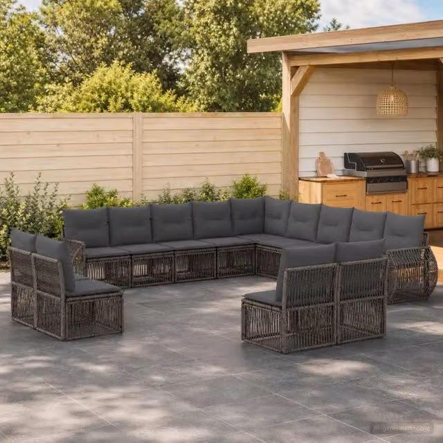 Set Divano da Giardino 13 pz Grigio e Grigio Scuro polyrattan 3435581