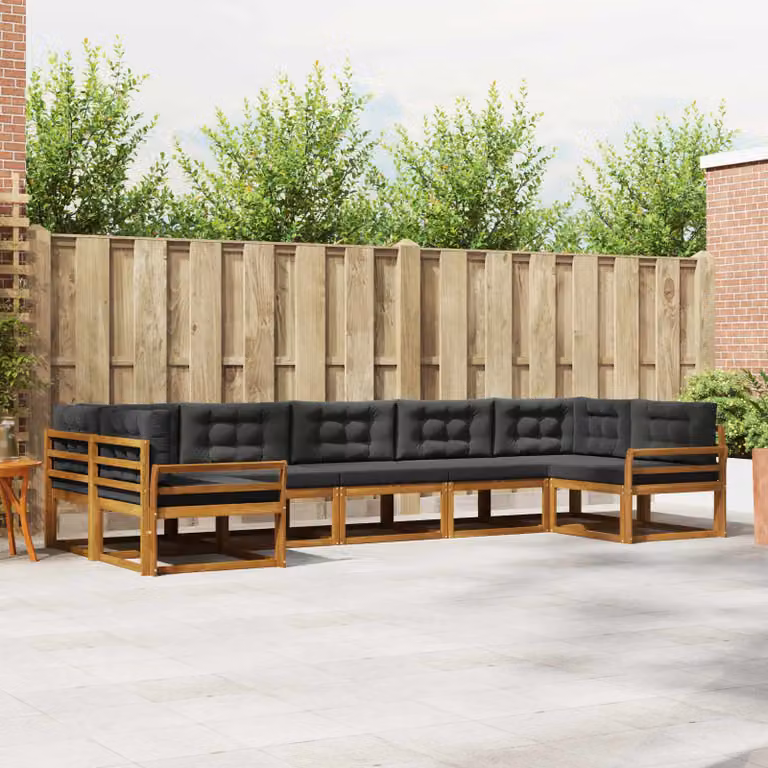 Set di divani da esterno vidaXL 7 pz in legno di acacia con cuscini, colore naturale e antracite