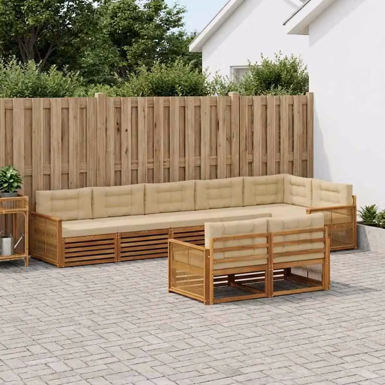 Set di divani da esterno vidaXL 8 pz in legno di acacia con cuscini, beige e marrone