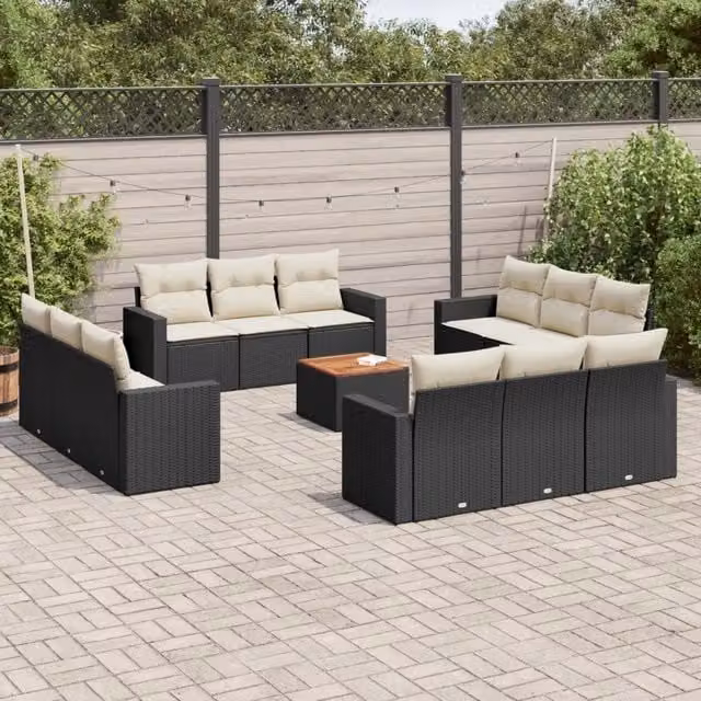Set di Divani da Giardino VIDAXL in Polyrattan Nero con 13 Pezzi e Cuscini