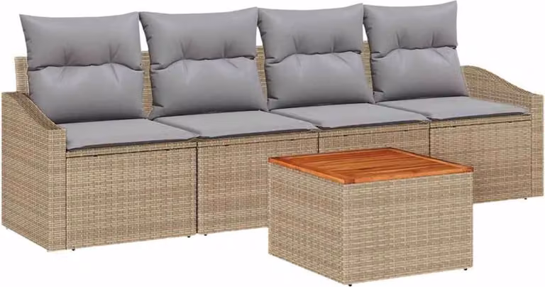 Set Divano da Giardino 5 pcs Beige e Grigio Chiaro polyrattan