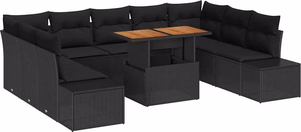 Set da Pranzo per Giardino con cuscino 10 pcs Nero e Marrone