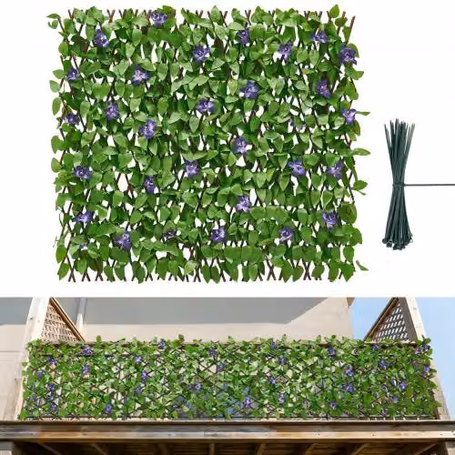 Parete Verde Artificiale Vevor con Foglie di Edera Realistiche, Siepe Artificiale Espandibile Verde per Interno ed Esterno, L: 310 cm, H: 64,9 cm