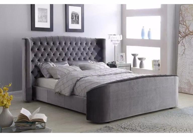 Designer Bett Schlafzimmer Betten Leder Hotel Luxus Polster Samt