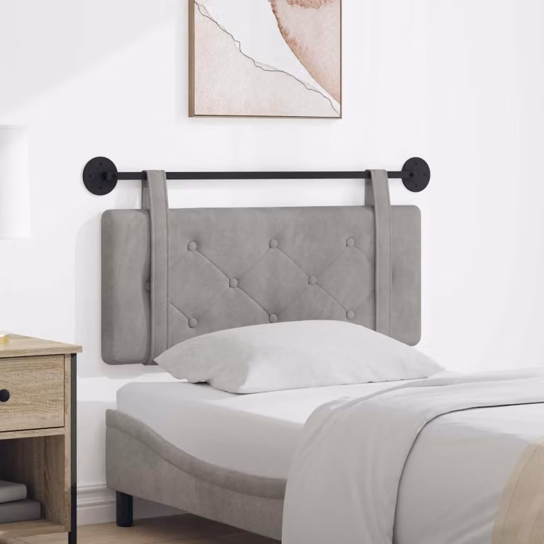 vidaXL Testiera del letto sospesa in velluto grigio chiaro con pannello imbottito e struttura in legno