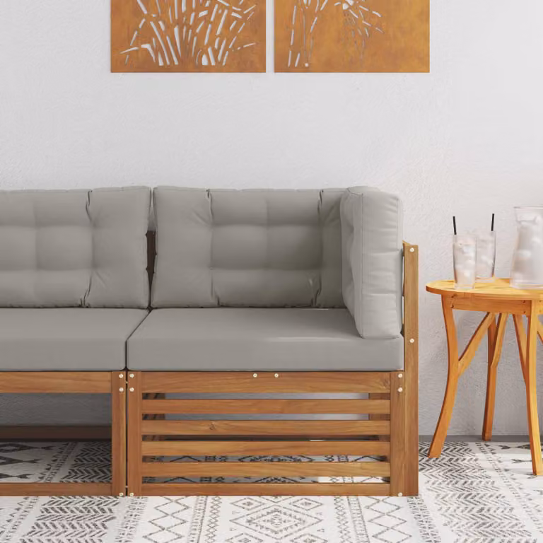 vidaXL Divano Angolare da Esterno Moderno in Legno di Acacia con Cuscini Marrone e Grigio