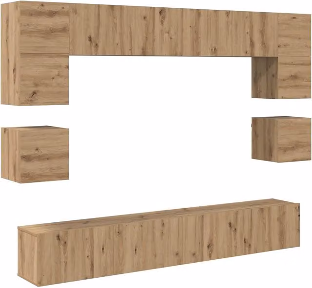 Set mobile TV 8 pz | Armadietto TV | Mobile Porta TV Rovere artigianale Legno multistrato