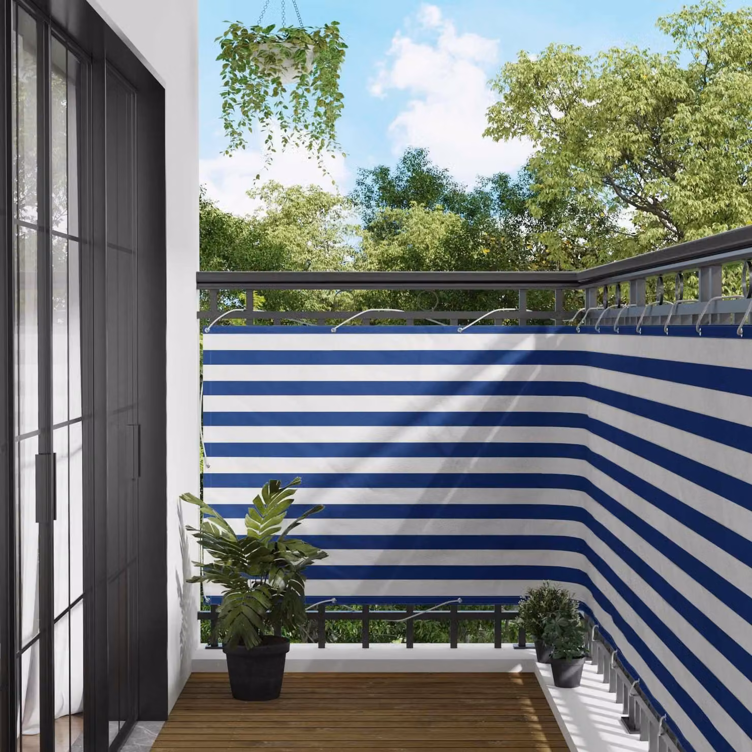 Schermo da balcone Blu e Bianco 110 x 600 cm Tessuto Oxford