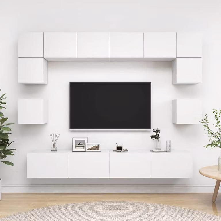 Set Mobili Porta TV vidaXL 8 Pezzi Bianco in Legno e MDF per Soggiorno