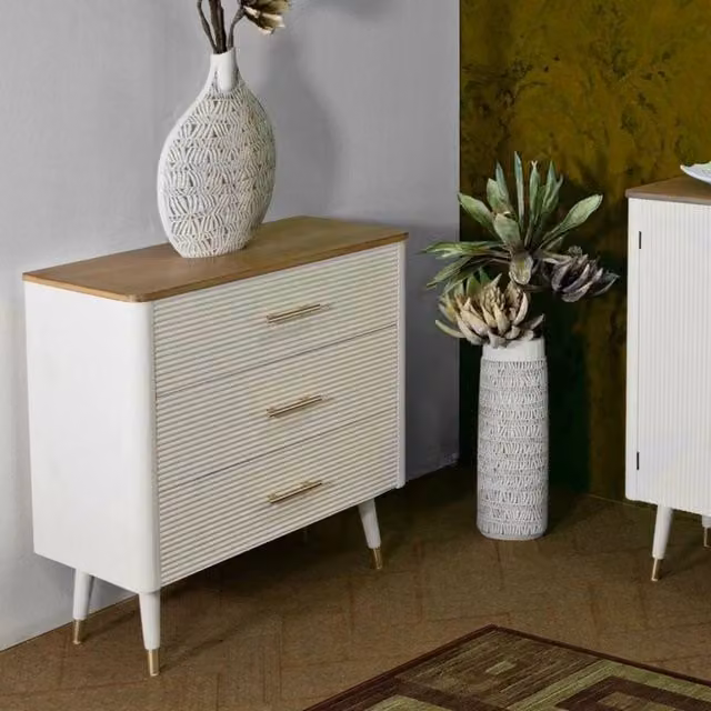 Cassettiera Phaidone DMORA, Comò e Settimino Multiuso per Camera da Letto o Soggiorno, Bianco e Marrone con Dettagli Oro, L 78 cm x P 37 cm x H 80 cm – 1