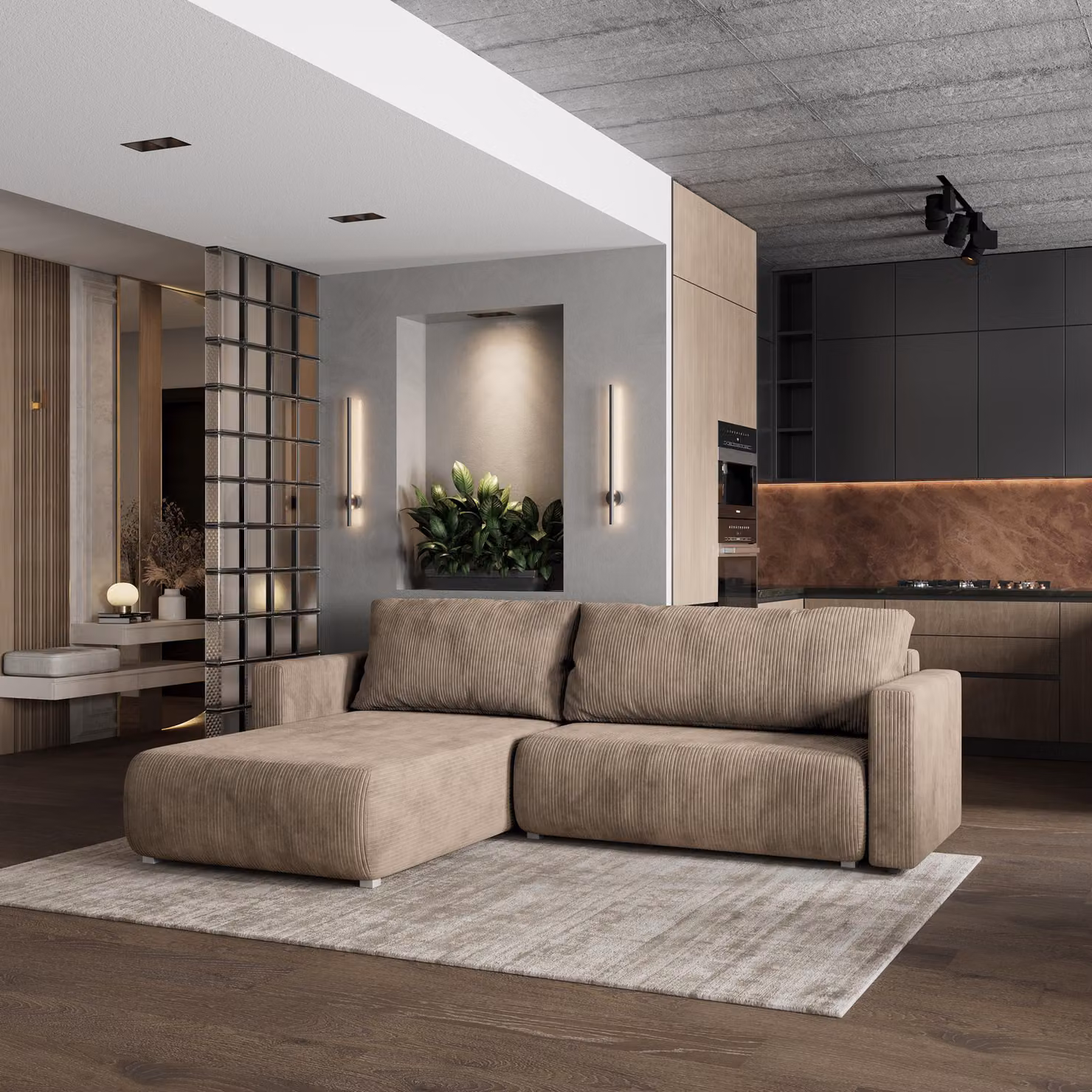 Divano angolare Masseno TURIN P con funzione letto a L, divano con box letto, divano da salotto, divano, divano, divano letto, set di divani - beige, POSO 02