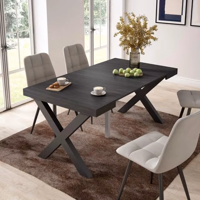 Consolle allungabile, 58 fino 160x90x73cm, Per 8 persone, Gambe in legno, Nero RF2751