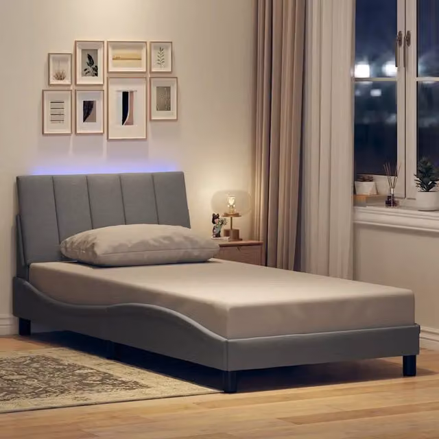 Letto senza materasso vidaXL moderno in tessuto grigio con illuminazione sottostante e porta USB L/P/H: 100 x 200 cm