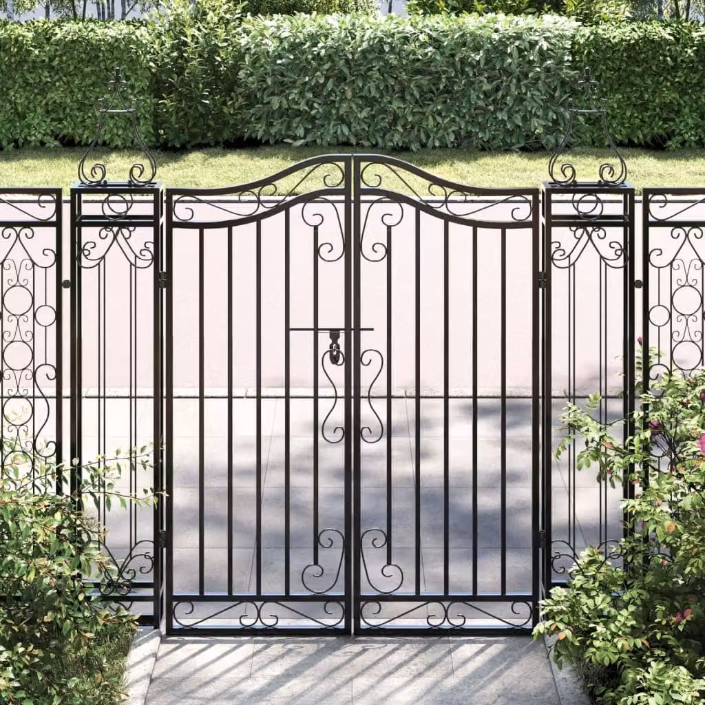 Cancello da giardino a doppia anta vidaXL in ferro battuto nero L: 121 cm, P: 8 cm, H: 120 cm