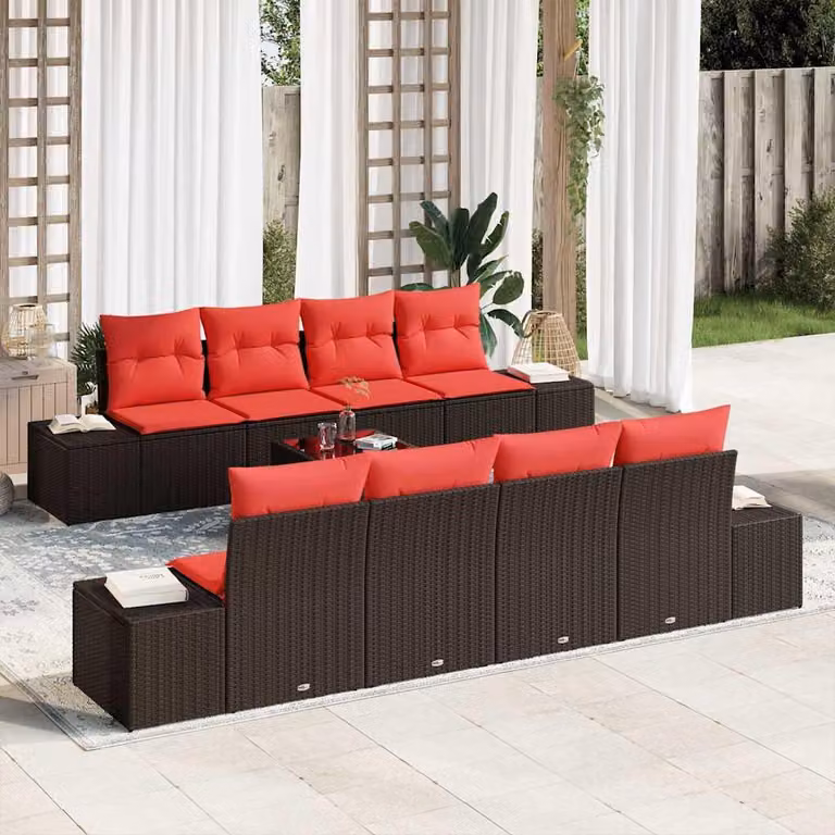 Maison Exclusive - Set di divani da salotto, 9 pezzi, color marrone [Materiale sintetico]: rattan sintetico