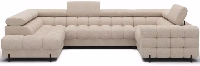 Divano panoramico convertibile FACTORY Meublorama beige con angolo sinistro e vano contenitore, modello a U con funzione letto e coperture rimovibili