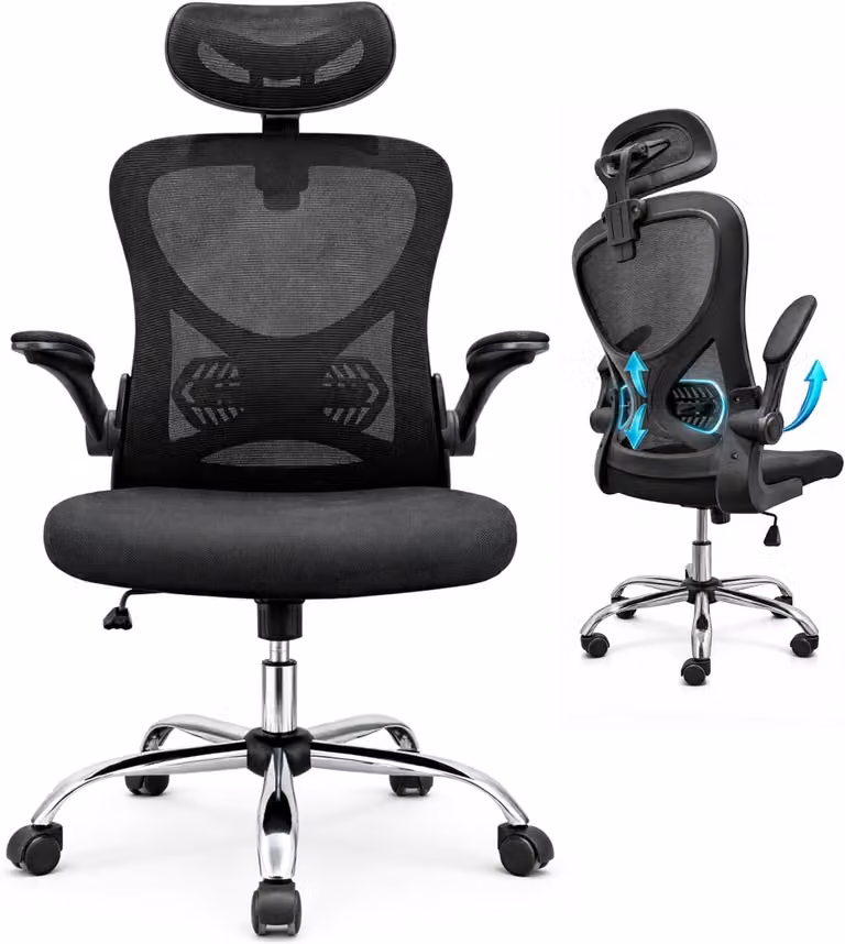 Sedia da ufficio ergonomica, con schienale in mesh, poggiatesta e braccioli regolabili, ideale per l'ufficio